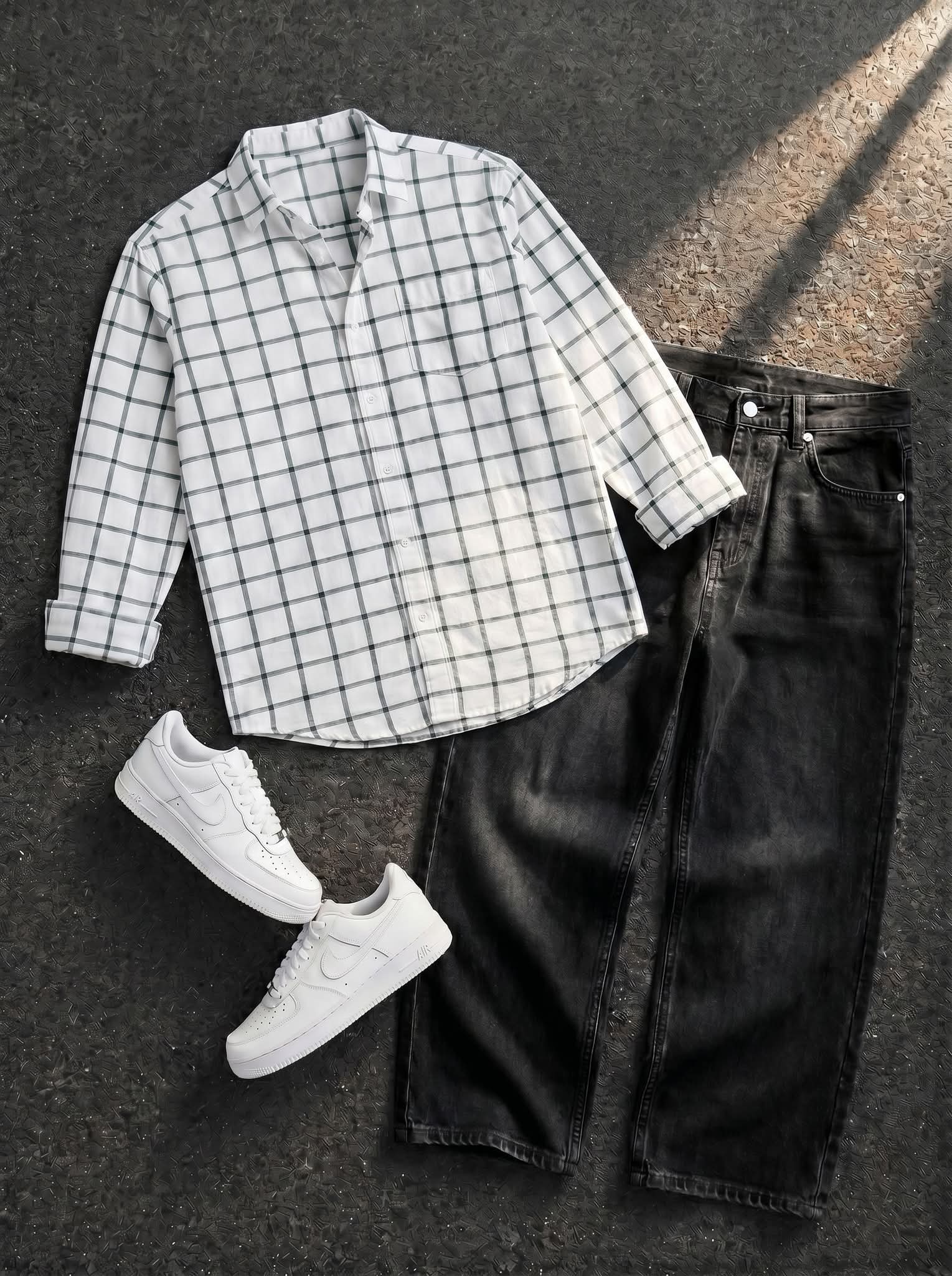 Urban Plaid Long Sleeve Shirt & Dark Denim Collection
